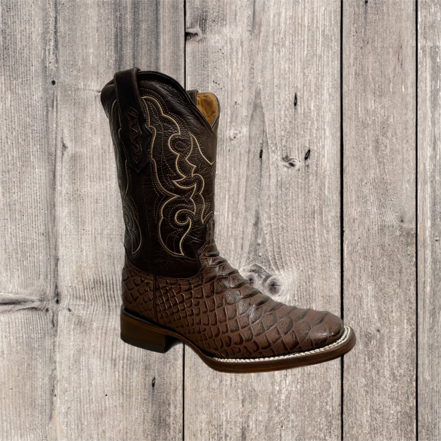 Botas vaqueras occidentales con punta cuadrada de pitón para hombre