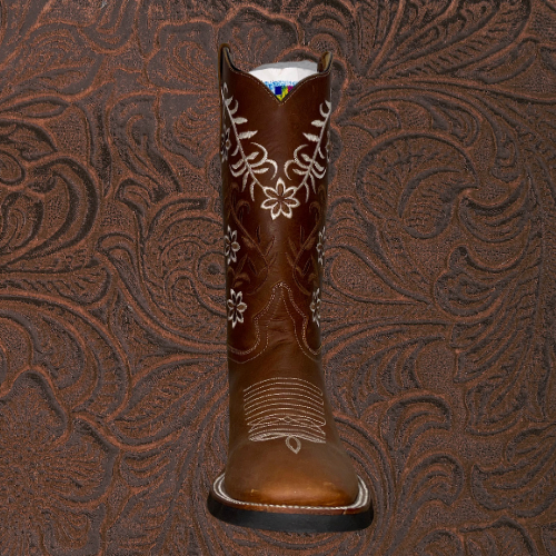Botas de punta cuadrada con flores para mujer