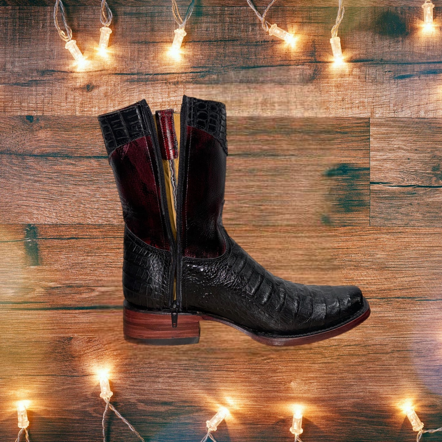 Botas cortas con punta cuadrada y cremallera de caimán para hombre