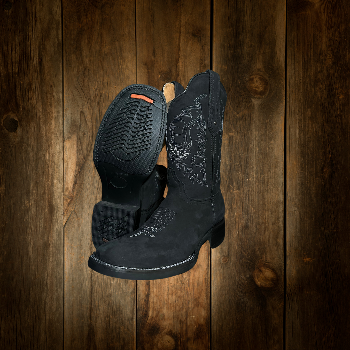 Botas de piel de vaca con punta cuadrada para hombre