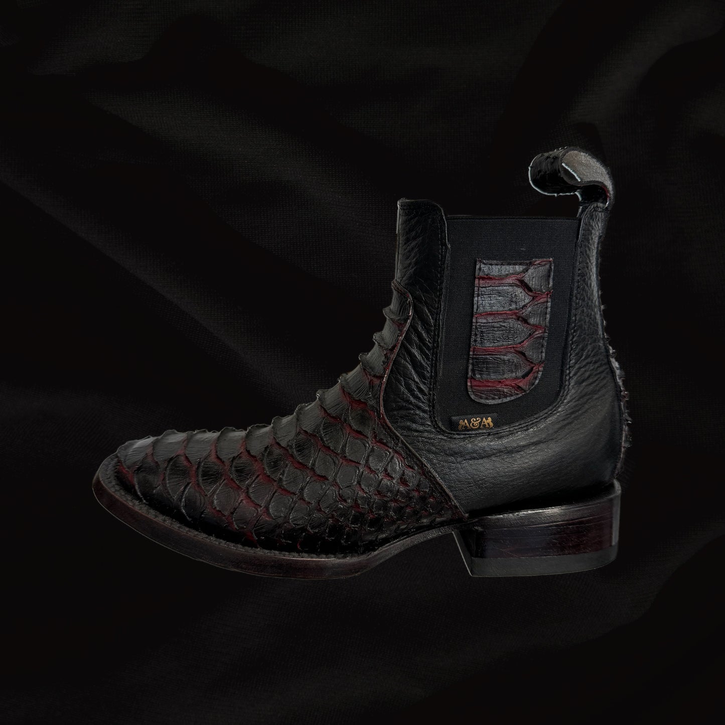 Botas cortas con punta cuadrada de pitón para hombre