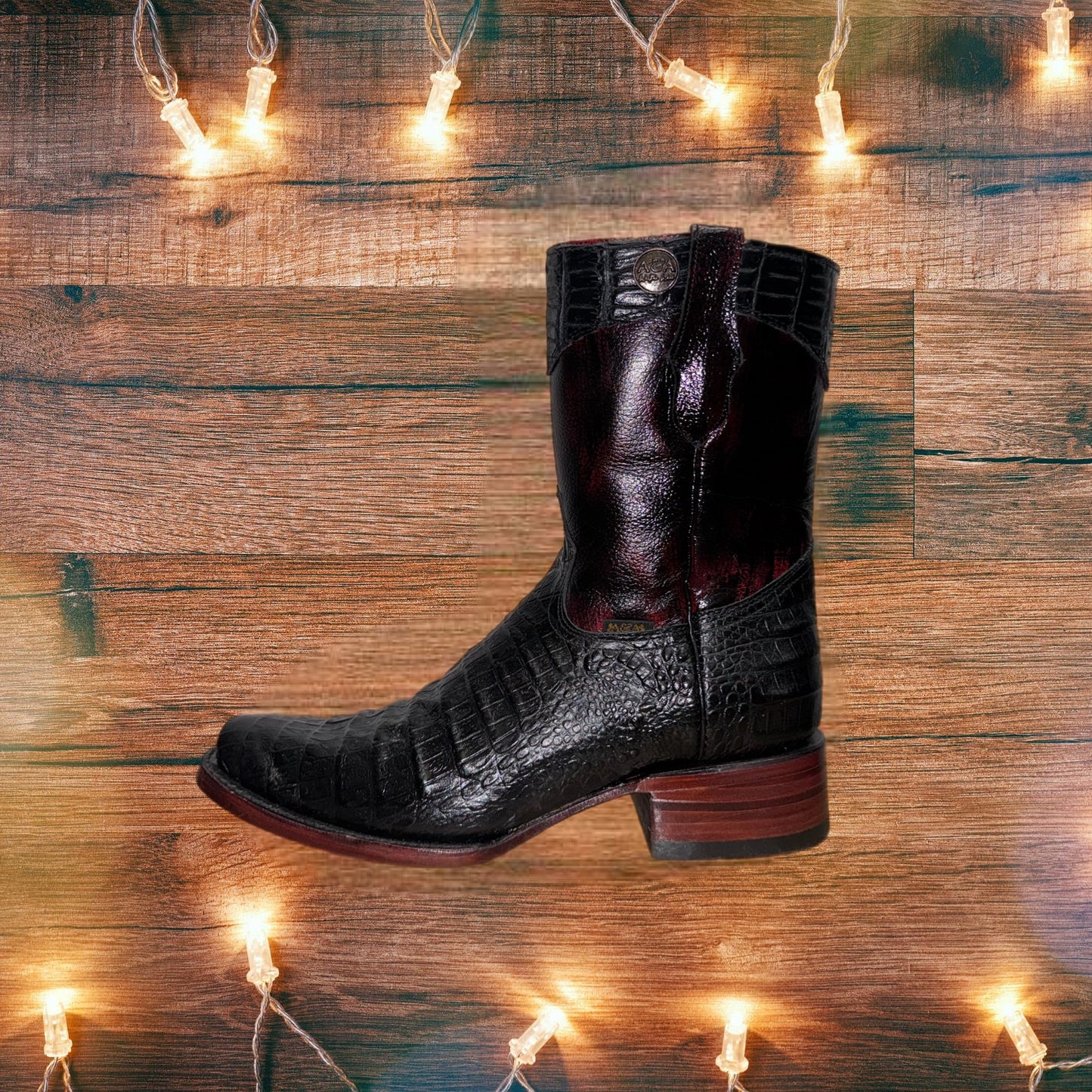 Botas cortas con punta cuadrada y cremallera de caimán para hombre