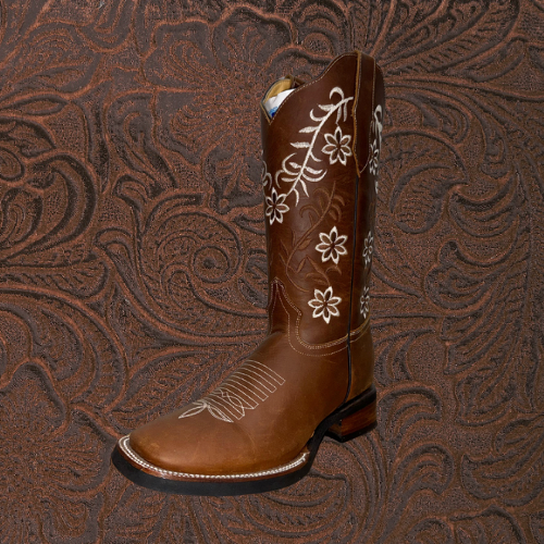 Botas de punta cuadrada con flores para mujer