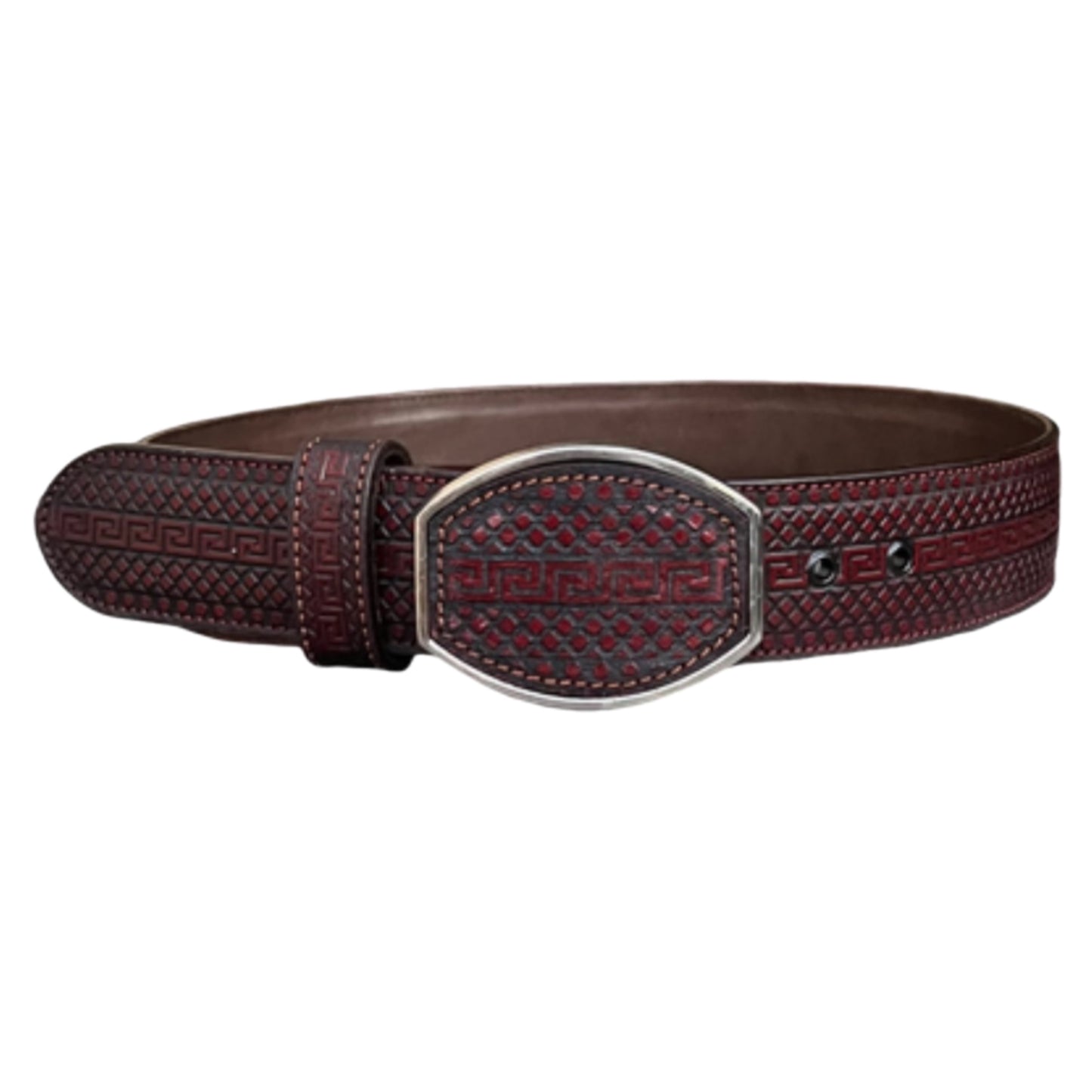 Maroon Engraved Leather Belt