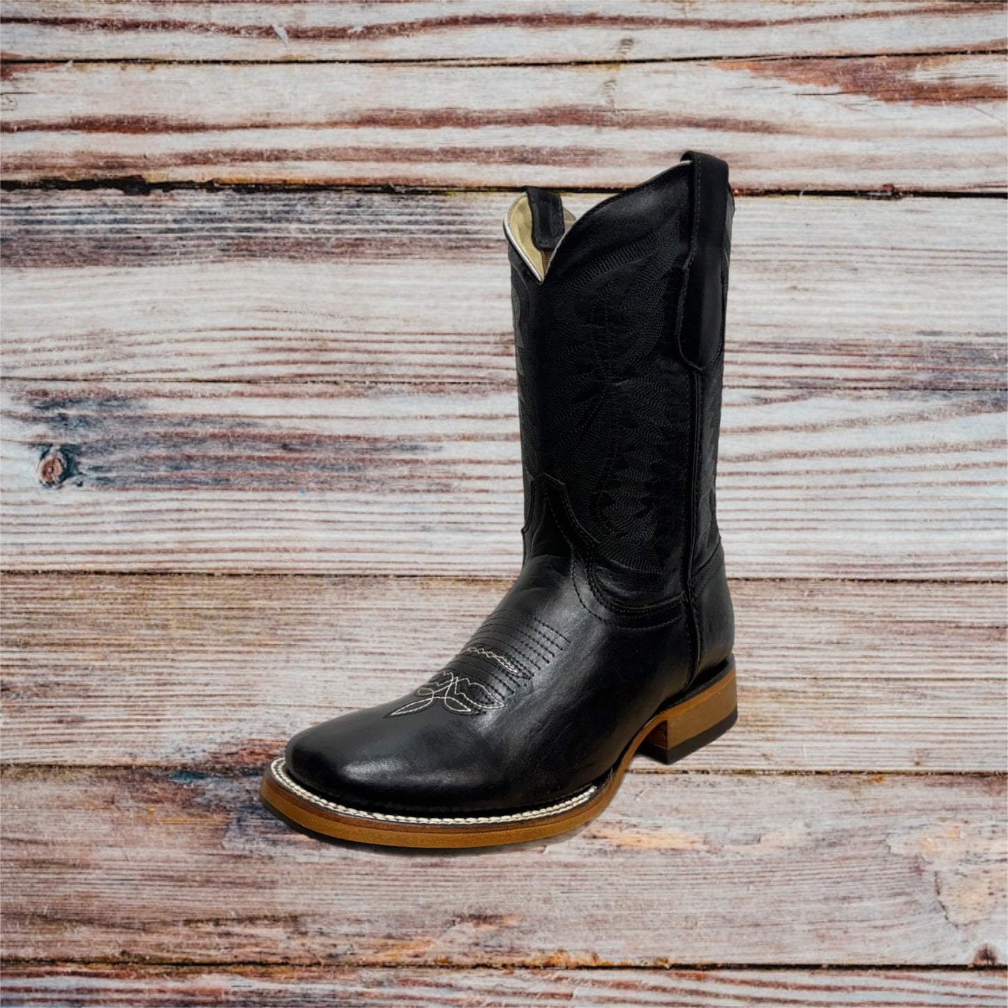 Botas vaqueras occidentales de cuero genuino con punta cuadrada