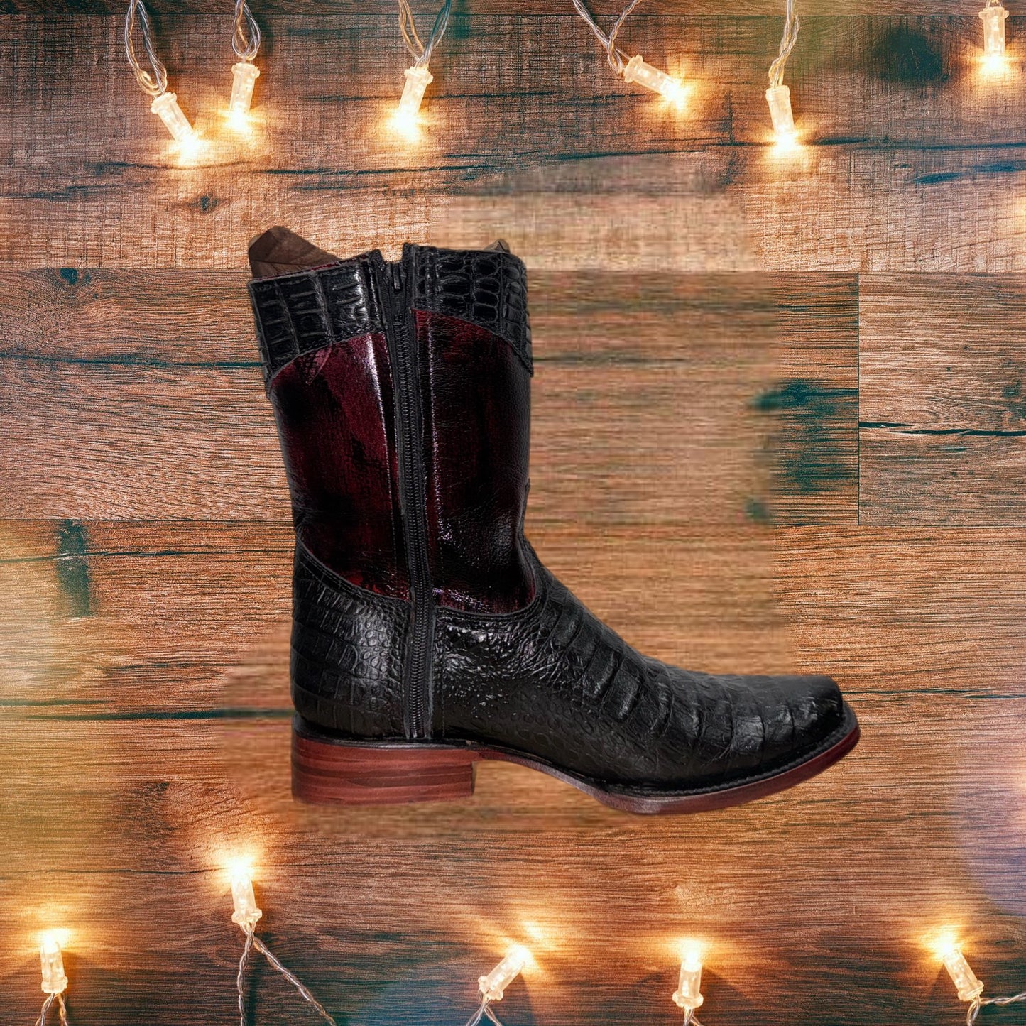 Botas cortas con punta cuadrada y cremallera de caimán para hombre