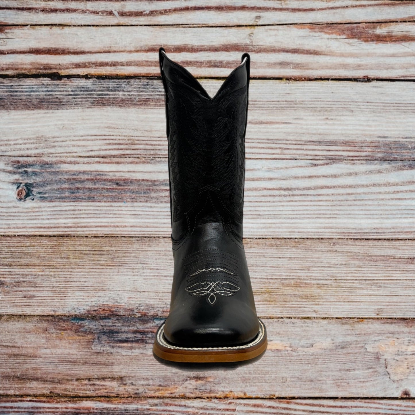 Botas vaqueras occidentales de cuero genuino con punta cuadrada