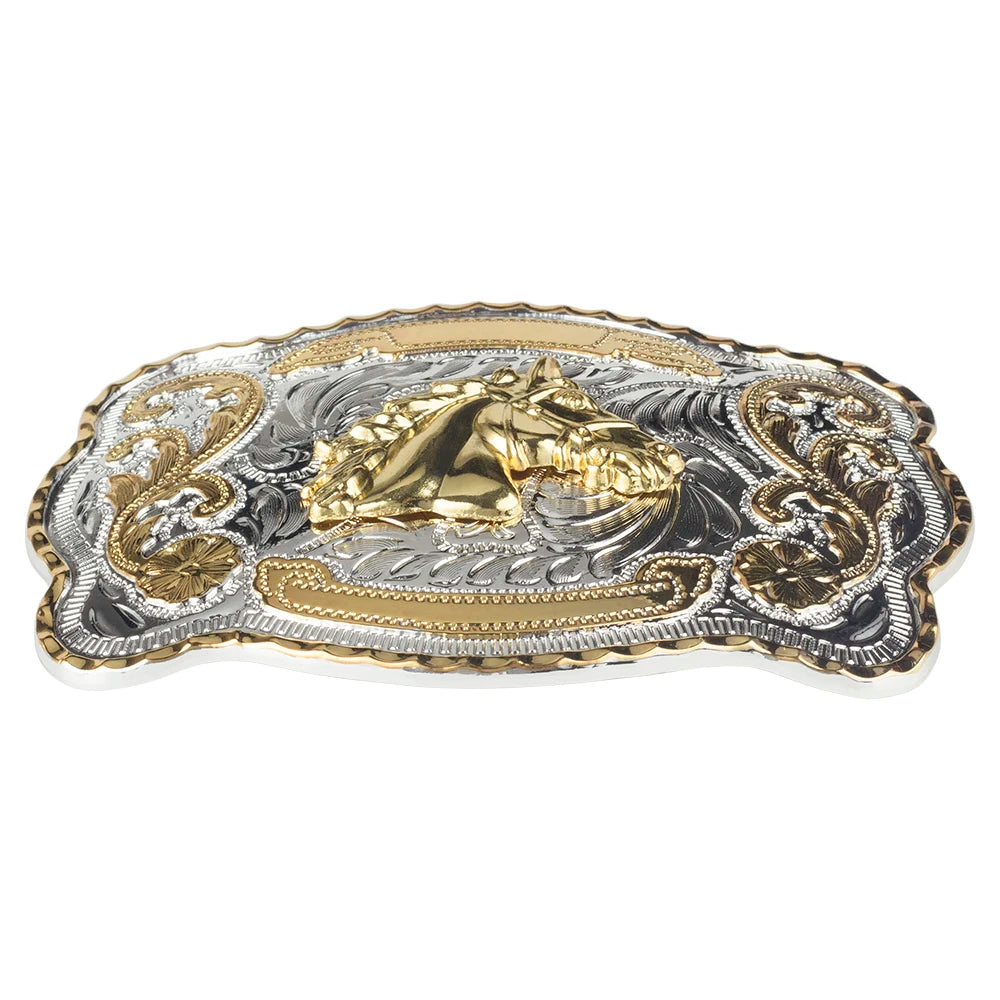 Hebilla de cinturón estilo western con dos tonos de animales