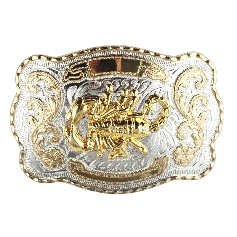 Hebilla de cinturón estilo western con dos tonos de animales