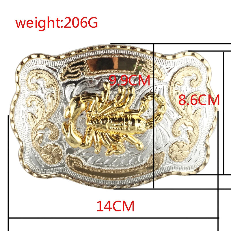 Hebilla de cinturón estilo western con dos tonos de animales