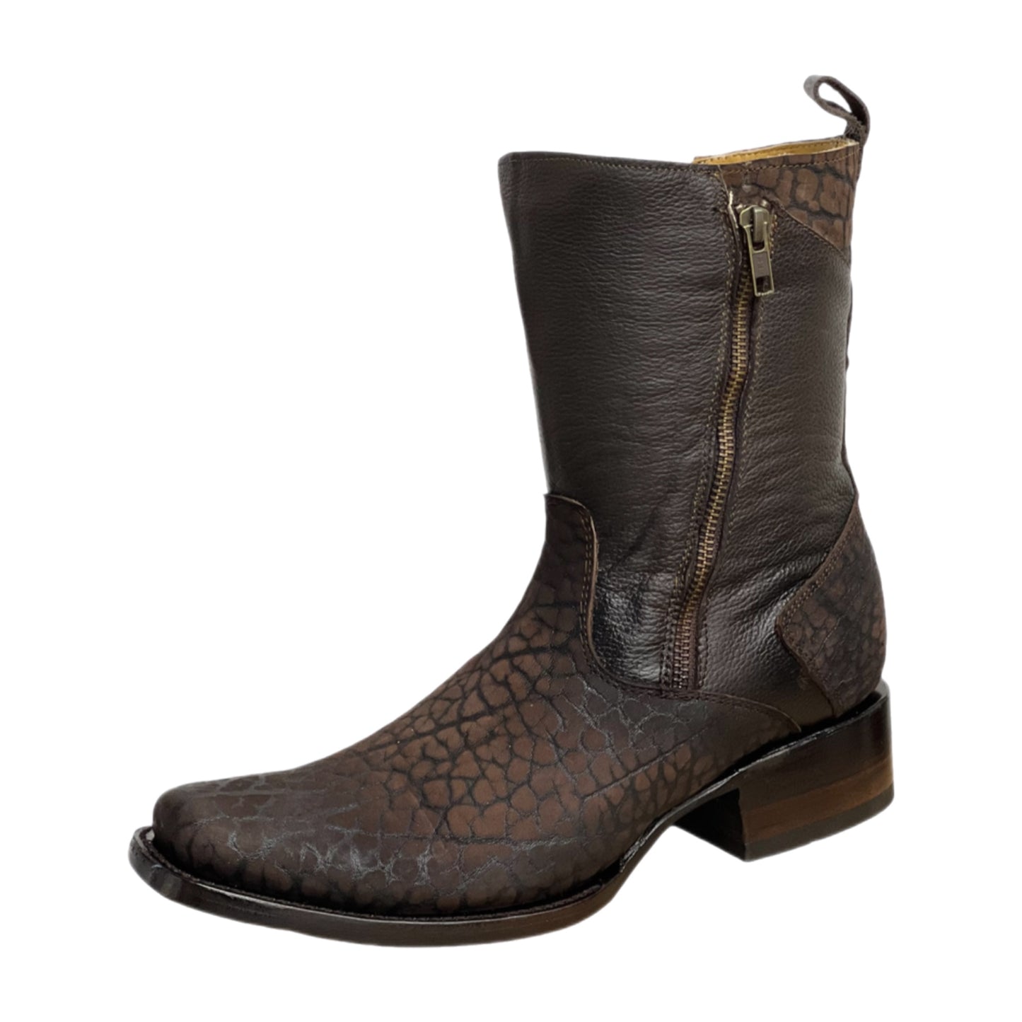 Dubai Bull Neck Leather Short Boots with Zipper