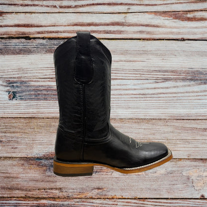 Botas vaqueras occidentales de cuero genuino con punta cuadrada