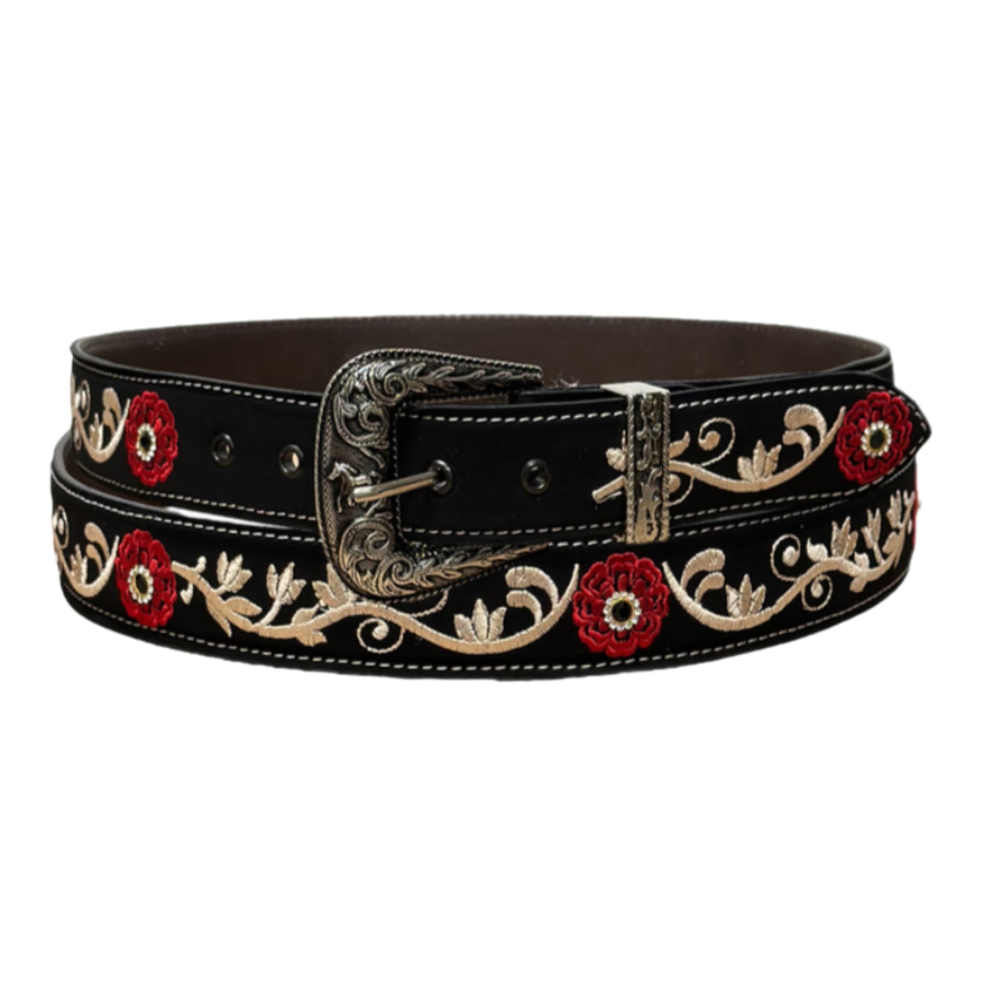 Women’s Embroidered Belt with Stone Accents
