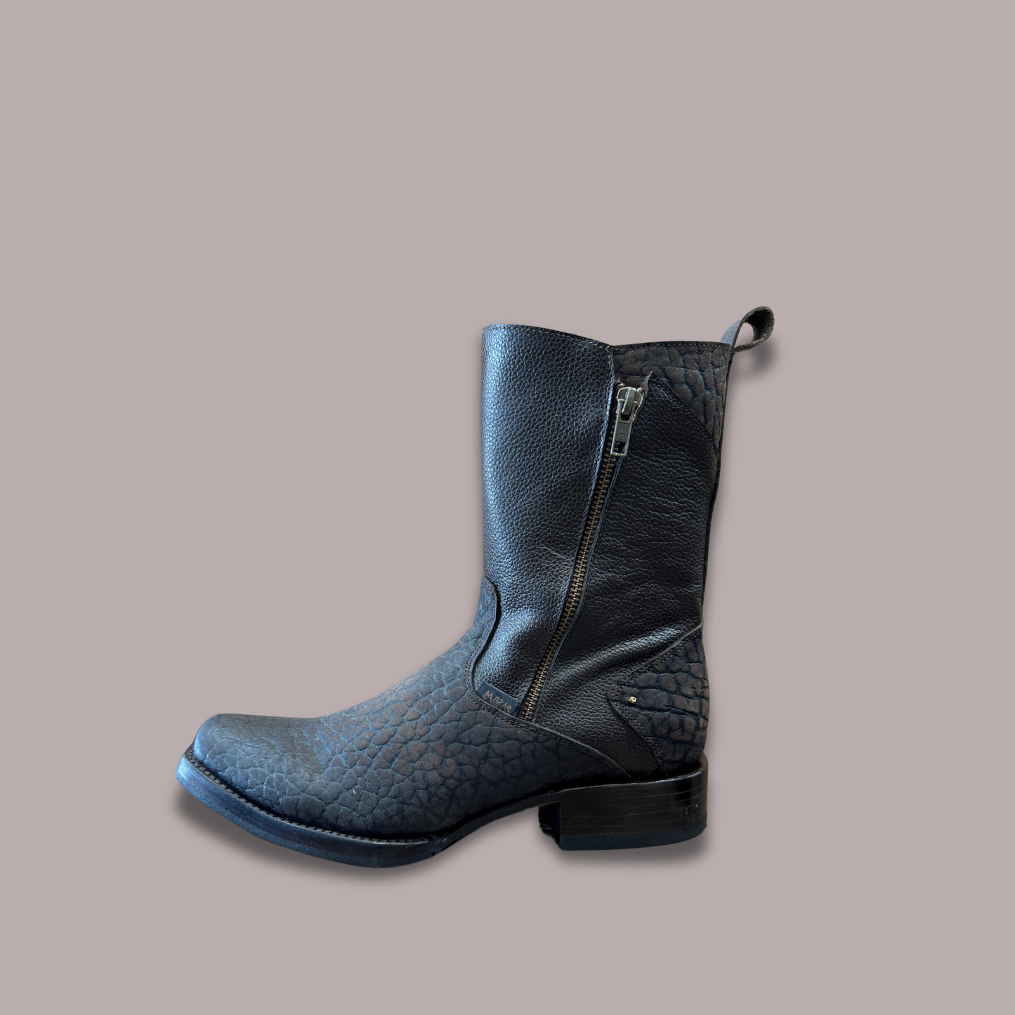 Botas cortas con punta cuadrada y cremallera de caimán para hombre