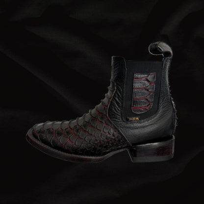 Botas cortas con punta cuadrada de pitón para hombre