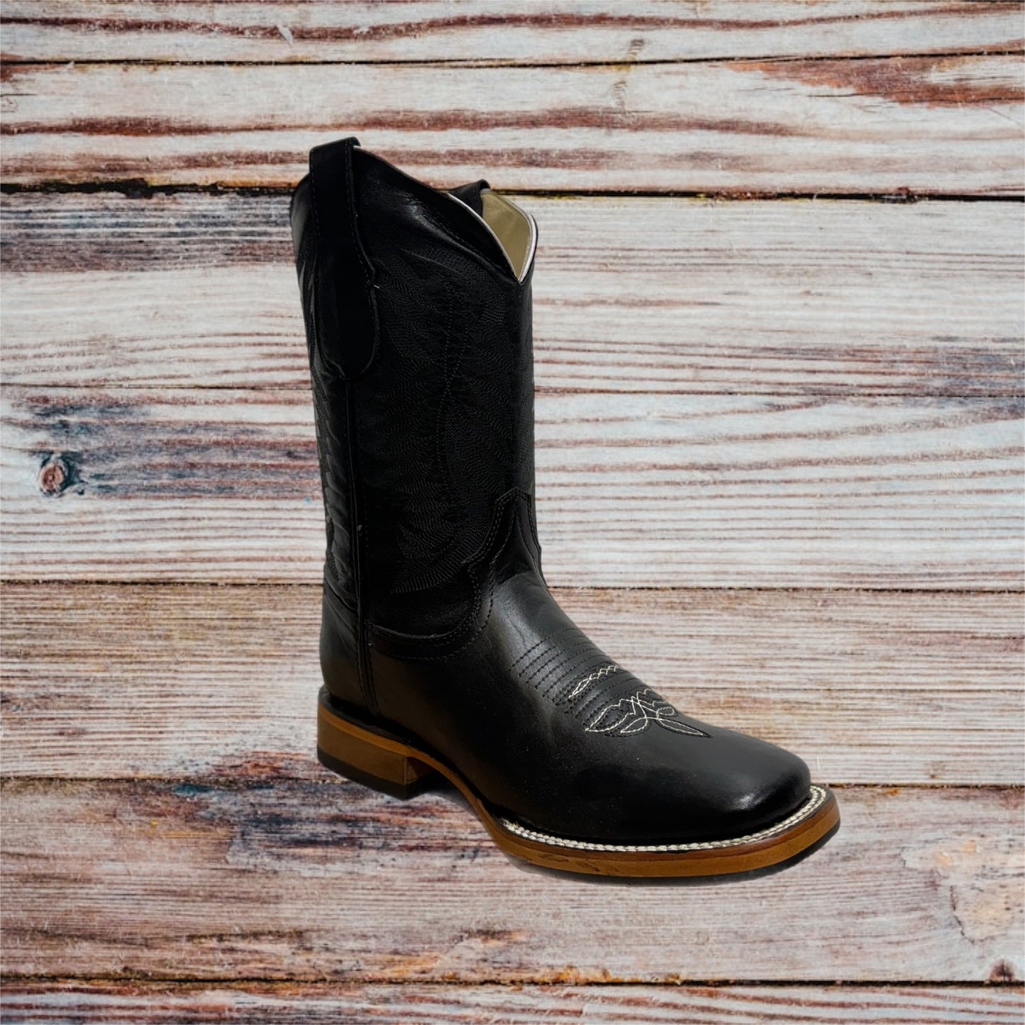 Botas vaqueras occidentales de cuero genuino con punta cuadrada
