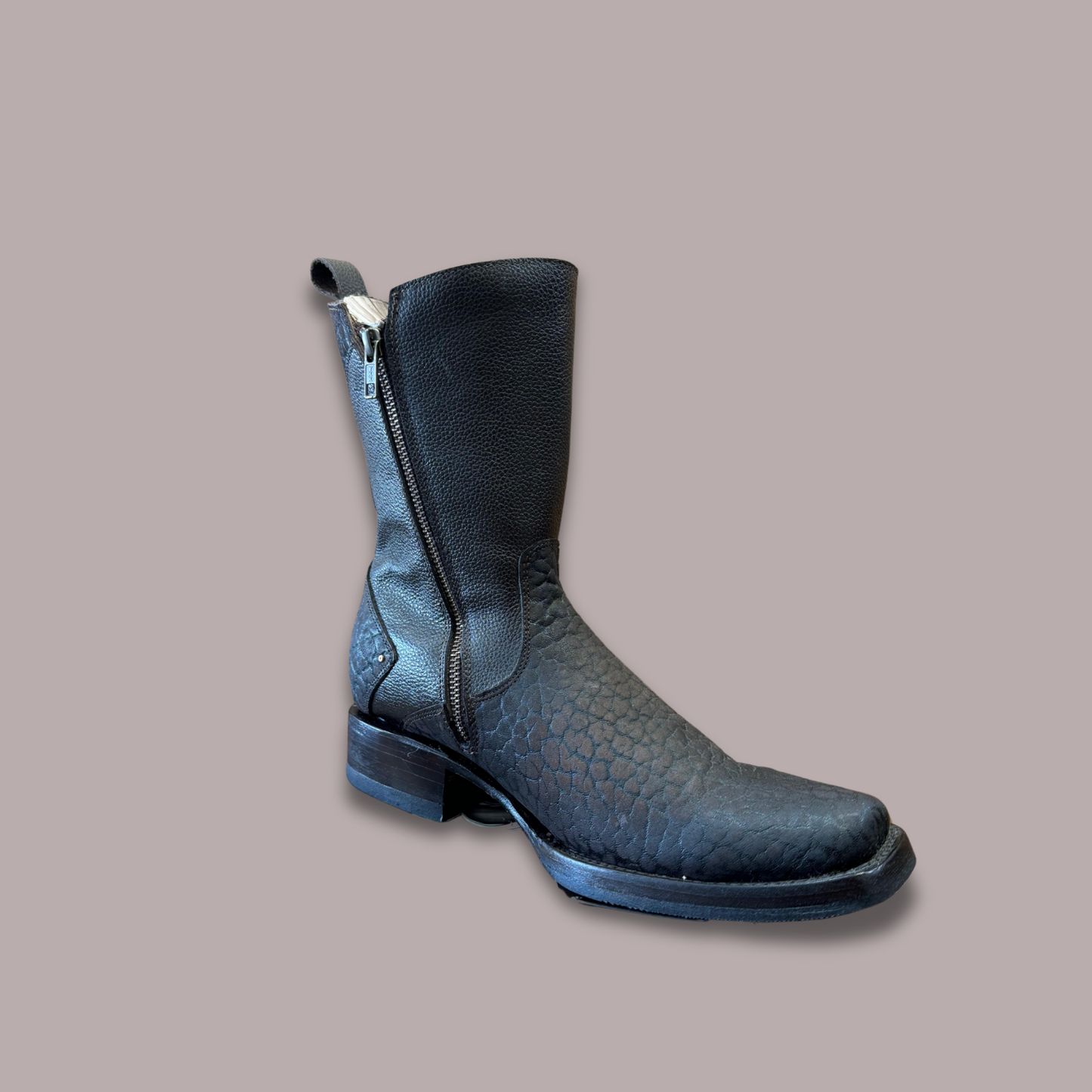Botas cortas con punta cuadrada y cremallera de caimán para hombre
