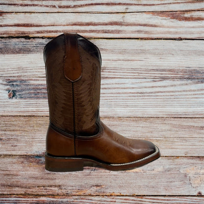 Botas vaqueras occidentales de cuero genuino con punta cuadrada