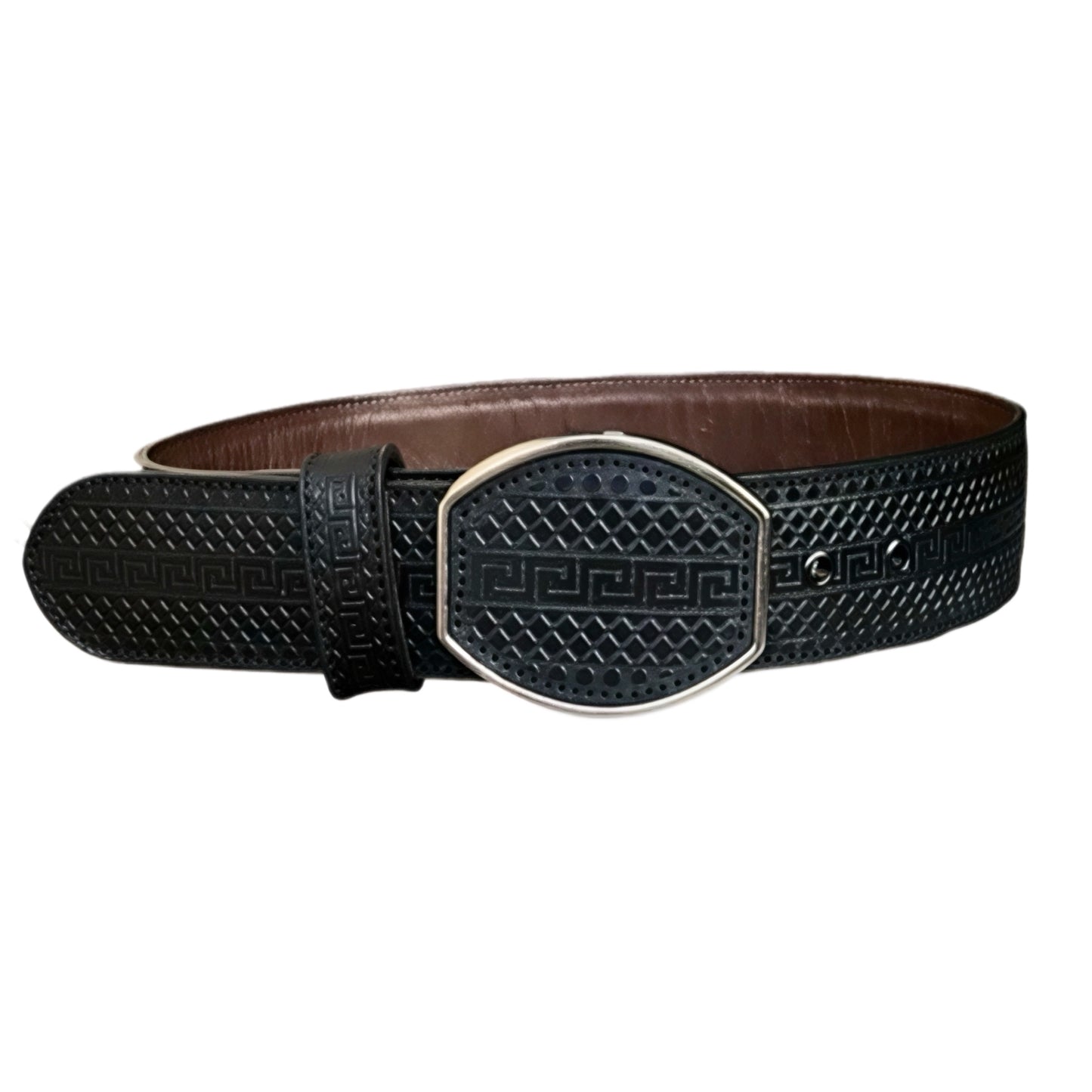 Black Engraved Leather Belt