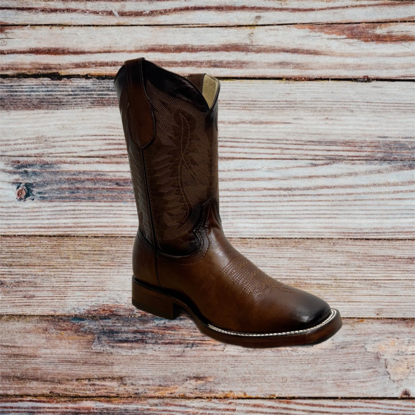 Botas vaqueras occidentales de cuero genuino con punta cuadrada
