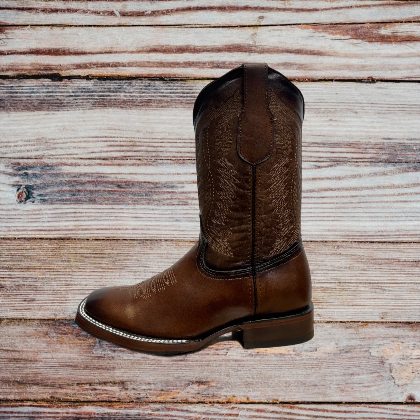 Botas vaqueras occidentales de cuero genuino con punta cuadrada