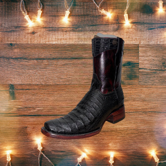 Men's Caiman Square Toe Short Boots with Zipper Maroon