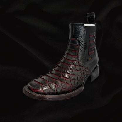 Botas cortas con punta cuadrada de pitón para hombre