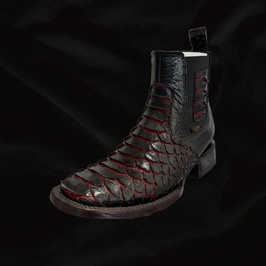 Python Red Bottom Square Toe Cowboy Short Boot