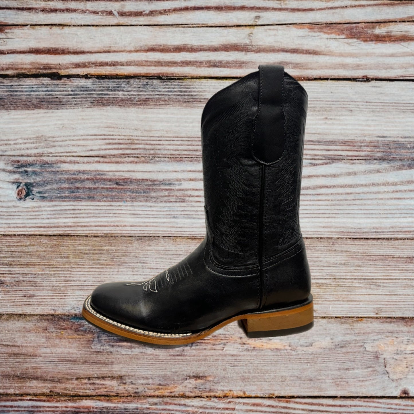 Botas vaqueras occidentales de cuero genuino con punta cuadrada