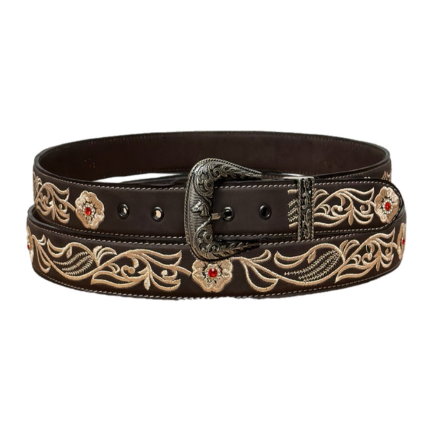 Women’s Embroidered Belt with Stone Accents