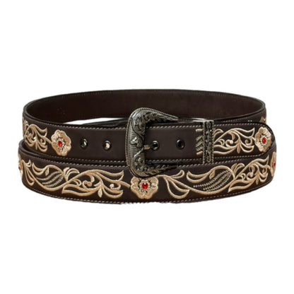 Women’s Embroidered Belt with Stone Accents