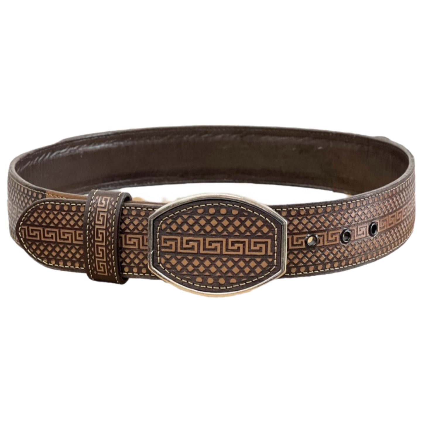 Brown Engraved Leather Belt