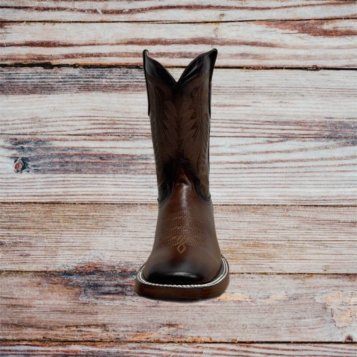 Botas vaqueras occidentales de cuero genuino con punta cuadrada