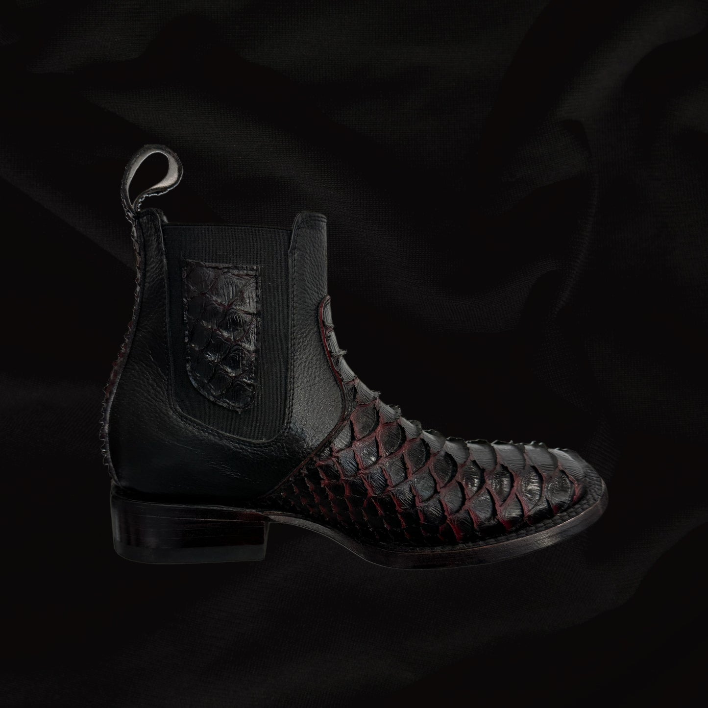 Botas cortas con punta cuadrada de pitón para hombre