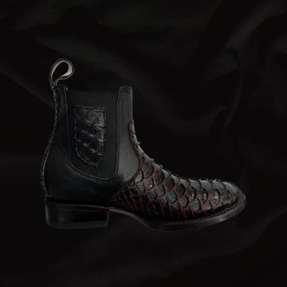 Botas cortas con punta cuadrada de pitón para hombre