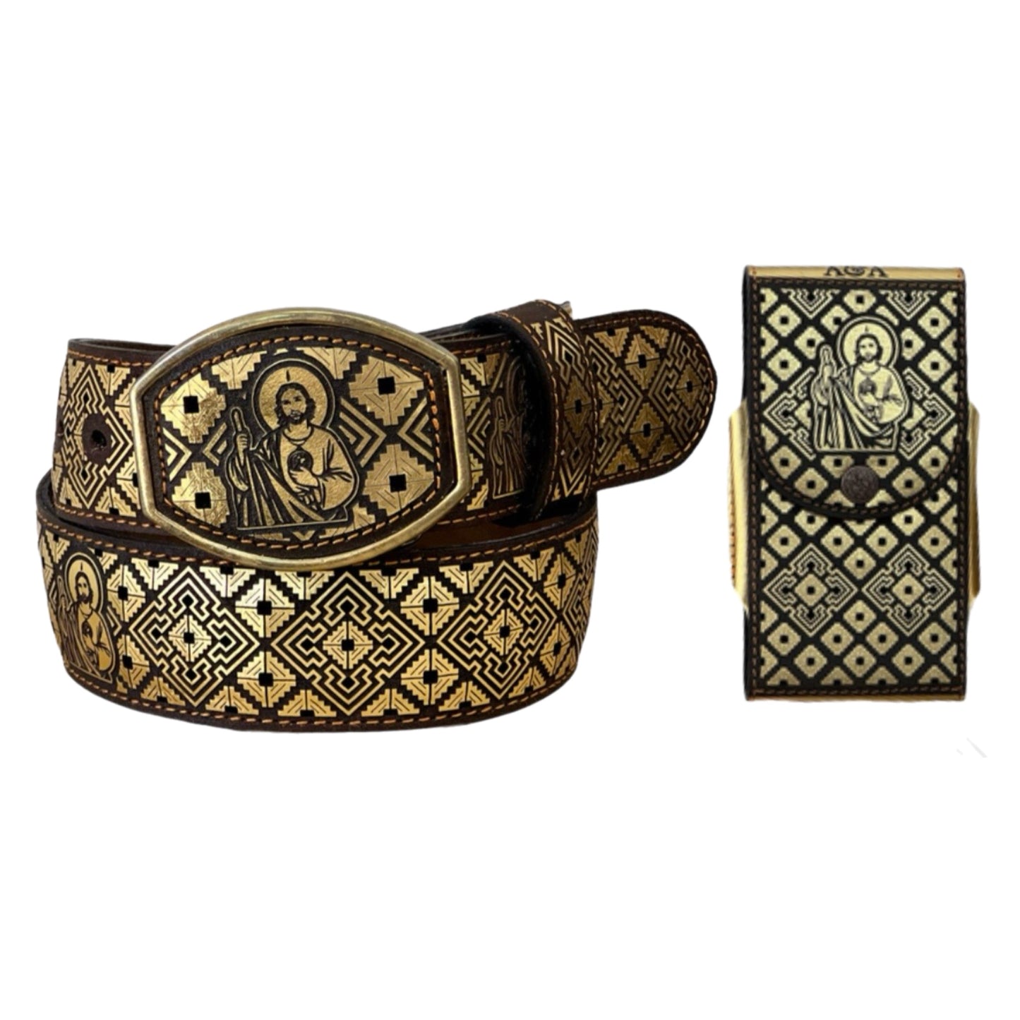 Gold San Judas Belt and Phone Holder Set
